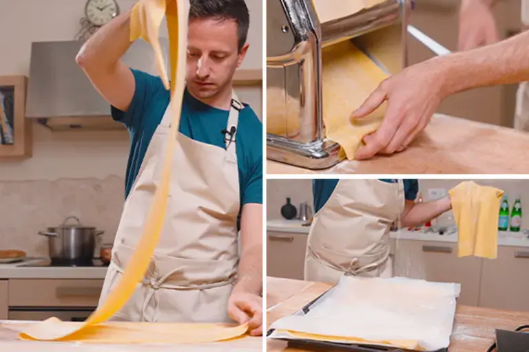 Rolling the dough for the lasagna.
